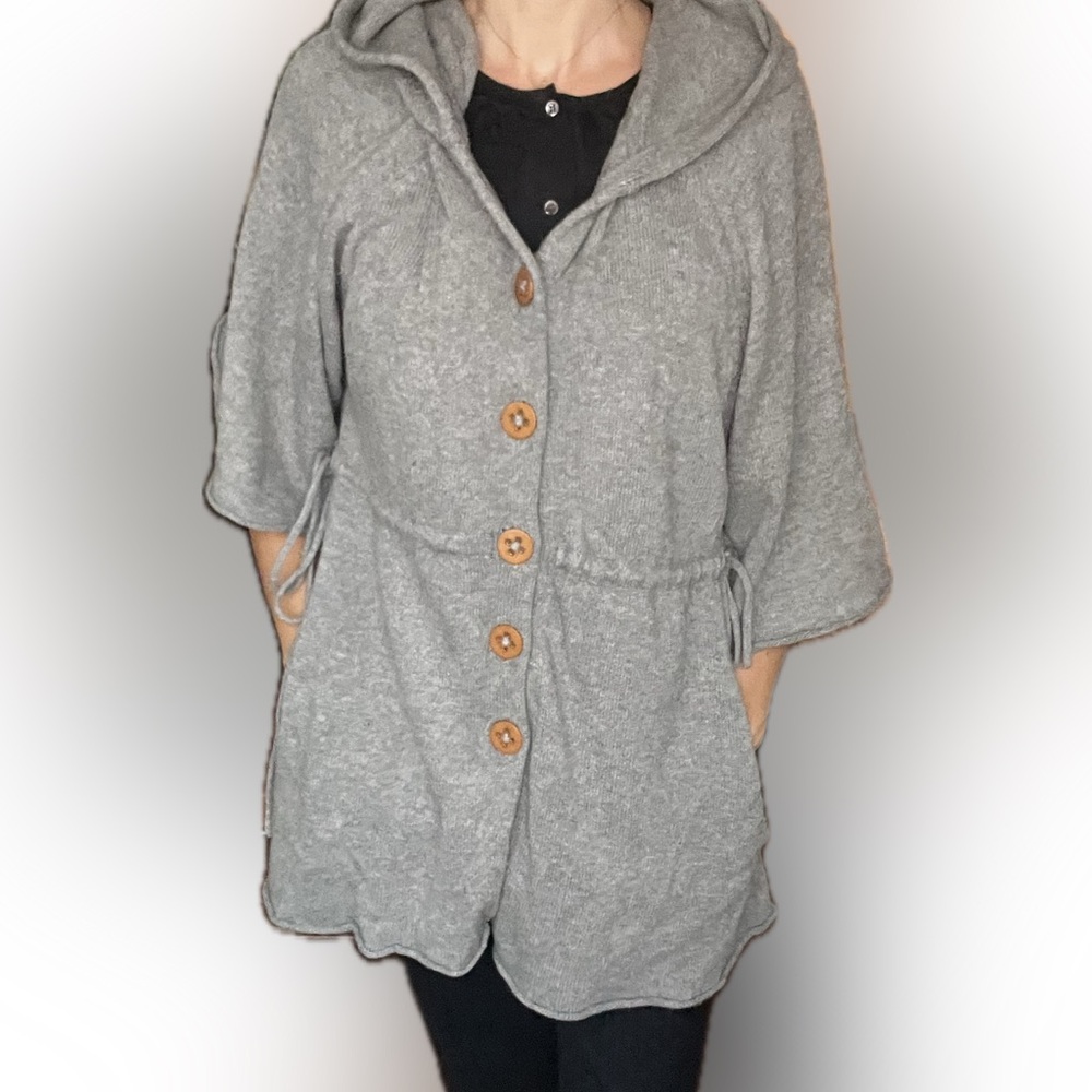 Sparrow for Anthropologie grey hoodie cardigan 3/4 sleeve adjustable Small - Picture 3 of 8